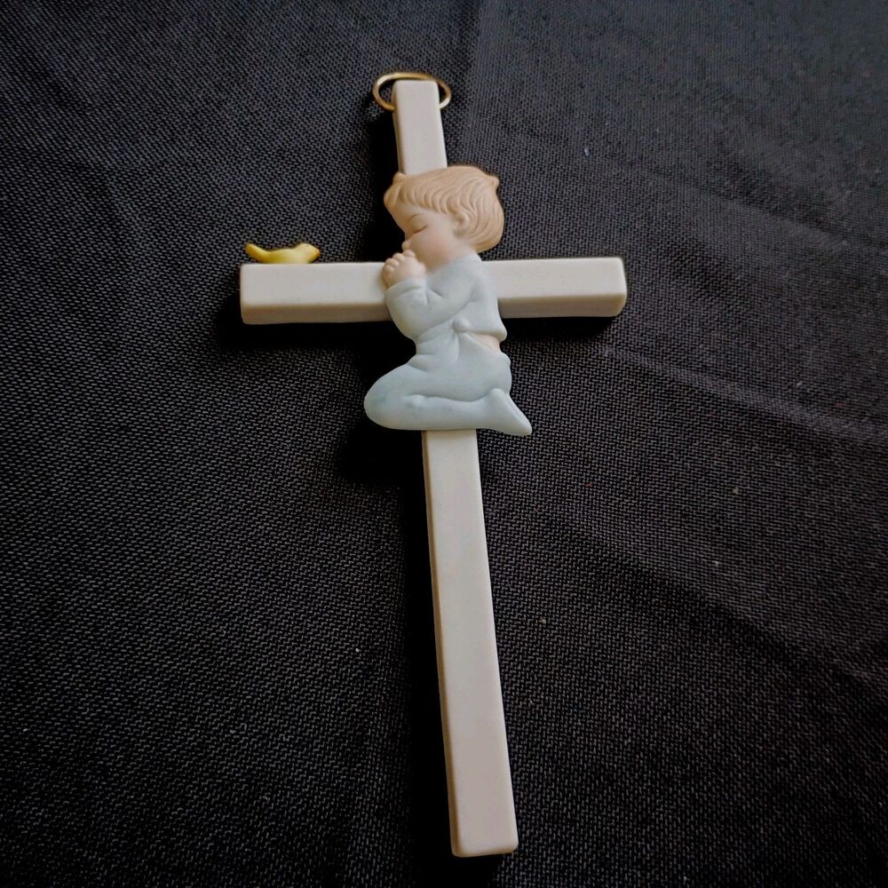 Lefton Porcelain Cross Baby Boy 8" Religious Christian Catholic Birth Baptism